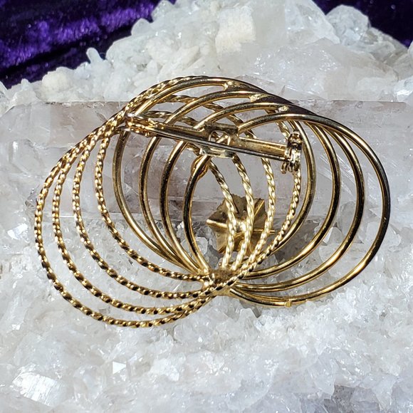 VINTAGE Faux Blue Topaz Gold Tone Circles Brooch/Pin - Picture 4 of 4